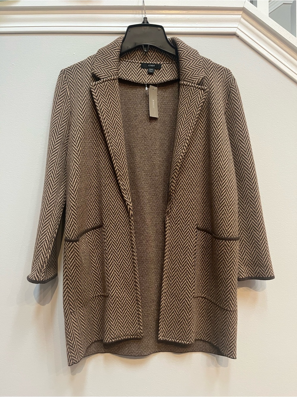 NWT J. Crew Women's Brown Herringbone Cardigan Sweater